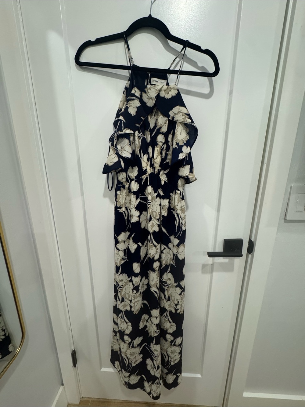 Navy Floral Halter Maxi Dress